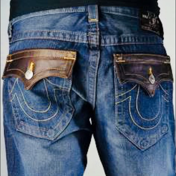 mens jeans with leather pockets